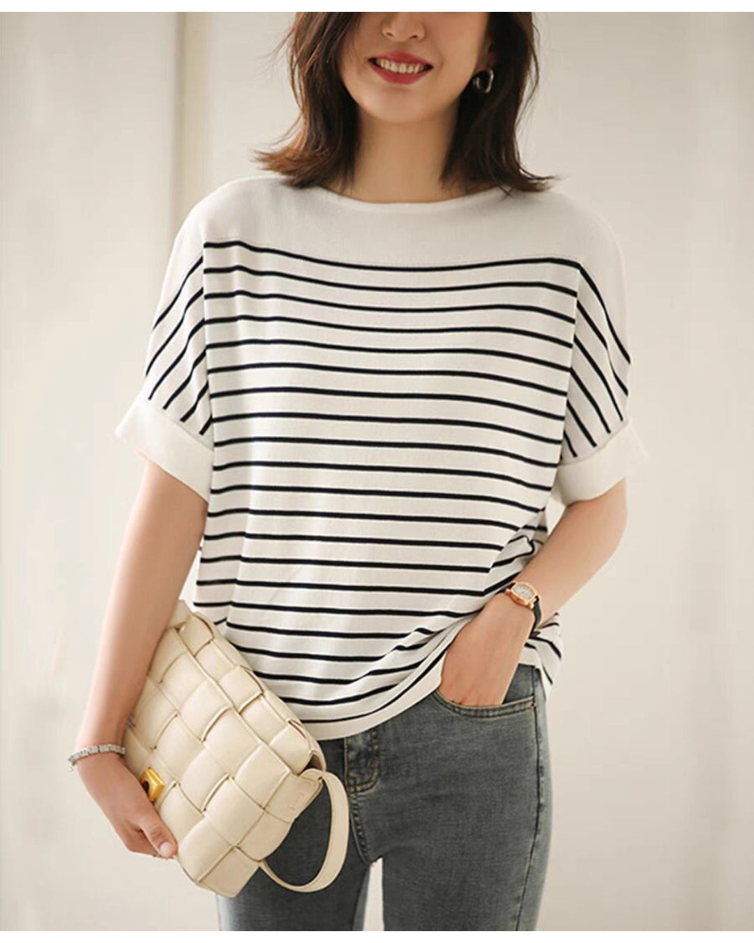 ボーダーニットトップス【一枚で大人のおしゃれ完成】