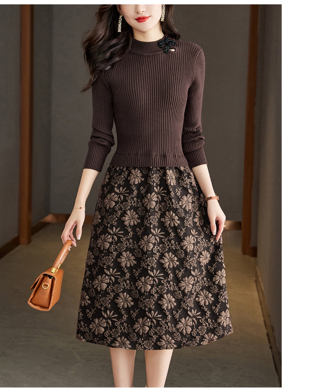 リブジャカードミディワンピース【コントラストが生む立体エレガンス】