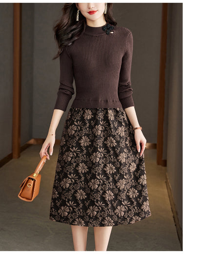 リブジャカードミディワンピース【コントラストが生む立体エレガンス】