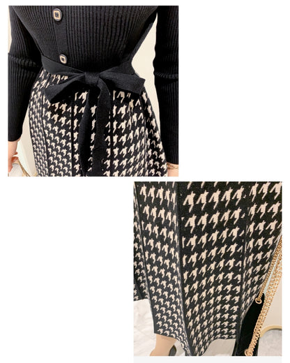 千鳥格子切替リボンワンピース【上品な存在感で魅せる大人エレガント】