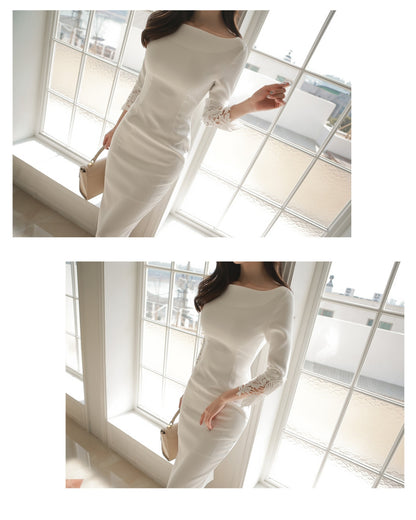 切替レース七分袖タイトワンピ【凛とした佇まいに女らしさを忍ばせる】