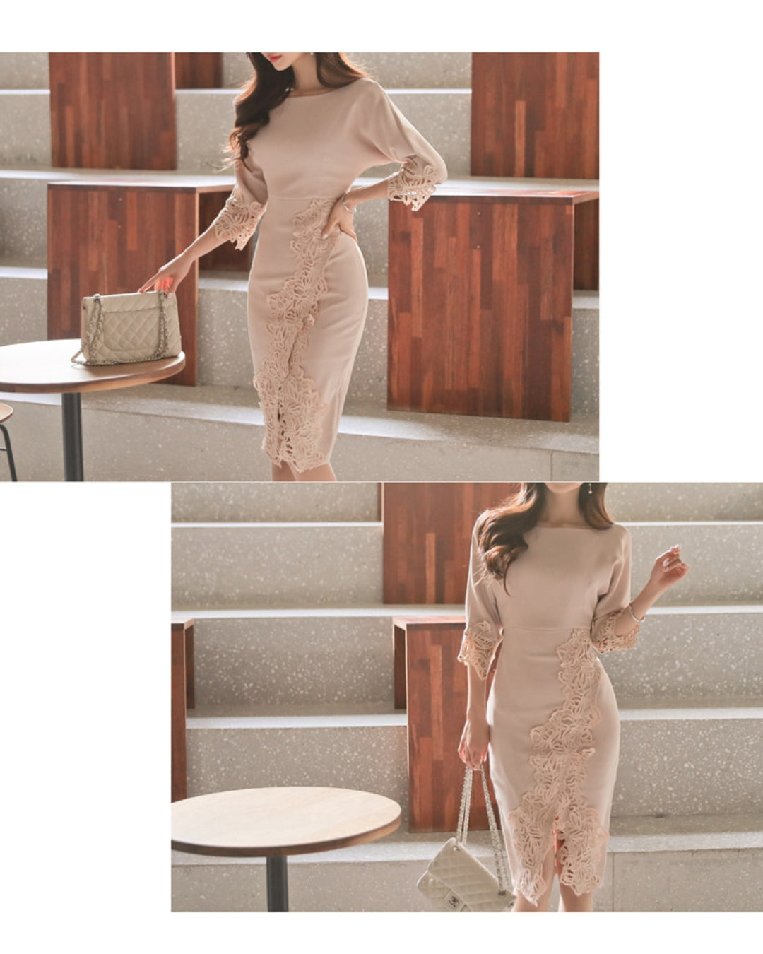 七分袖レースミモレワンピース【優雅に香る、やわらかレース美人】