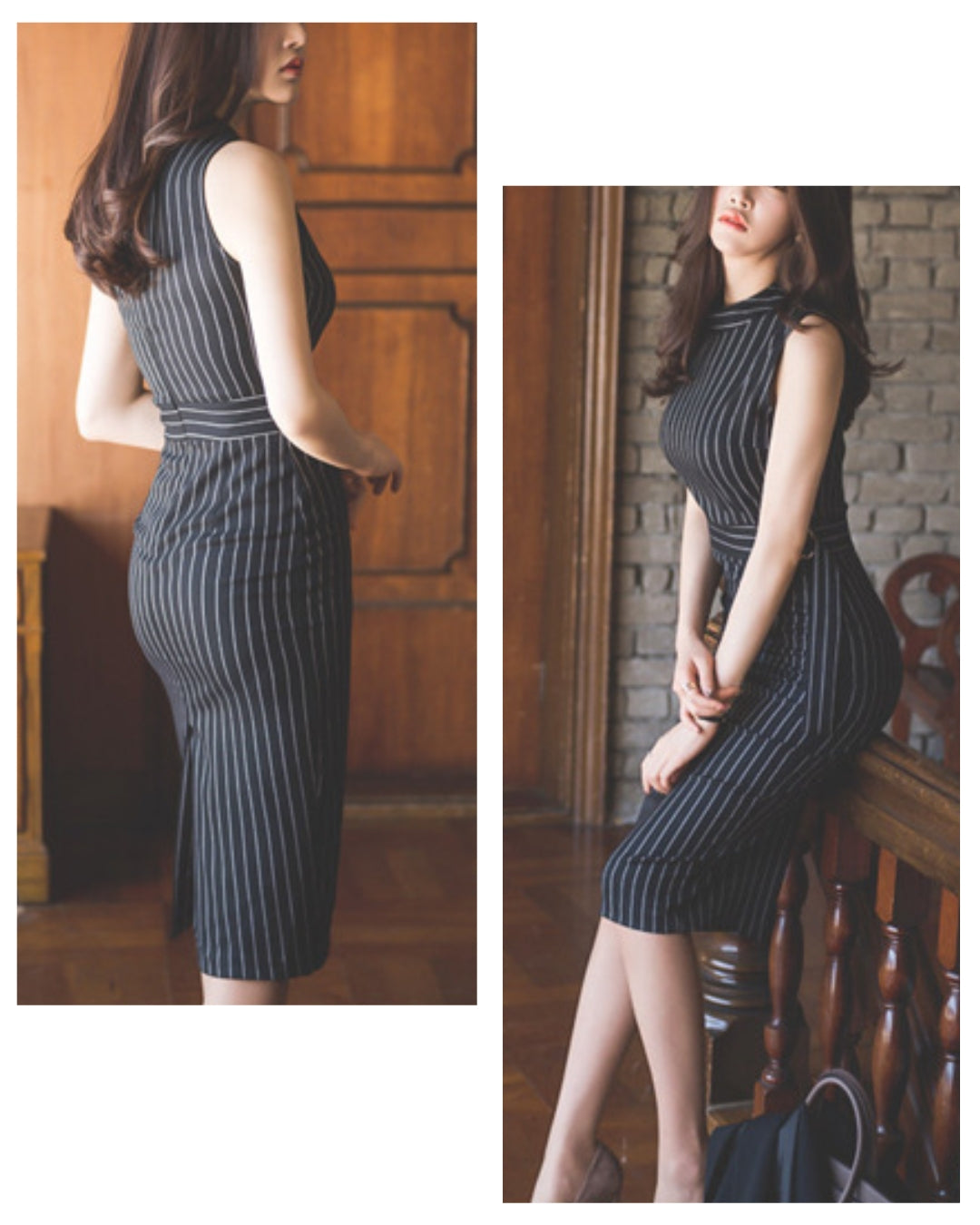 ストライプタイトドレス【計算された縦ライン大人モードの品格】