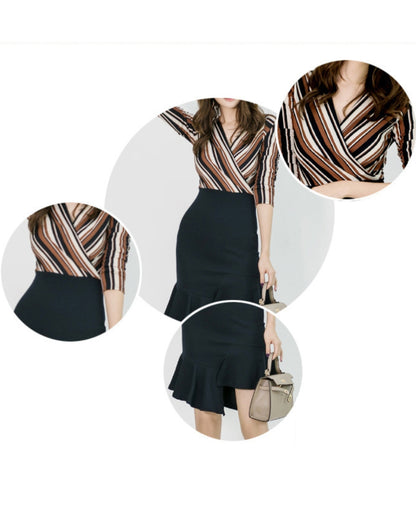 ストライプ・タイトドレス【艶やかラインで魅せる 大人エレガンス】