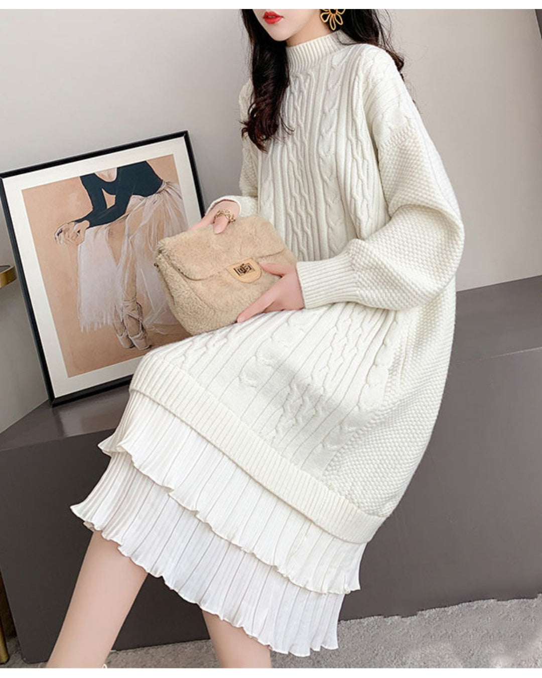ロングニットフリルワンピース【大人フェミニン × 圧倒的存在感】
