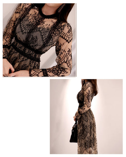 総レースハイウエストロングドレス【優雅に揺れる、気品レース】