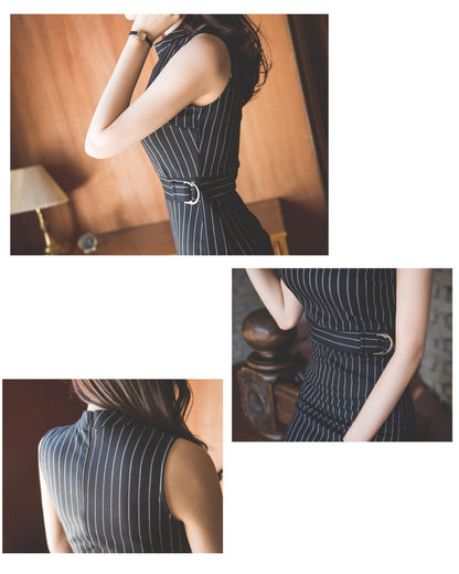 ストライプタイトドレス【計算された縦ライン大人モードの品格】