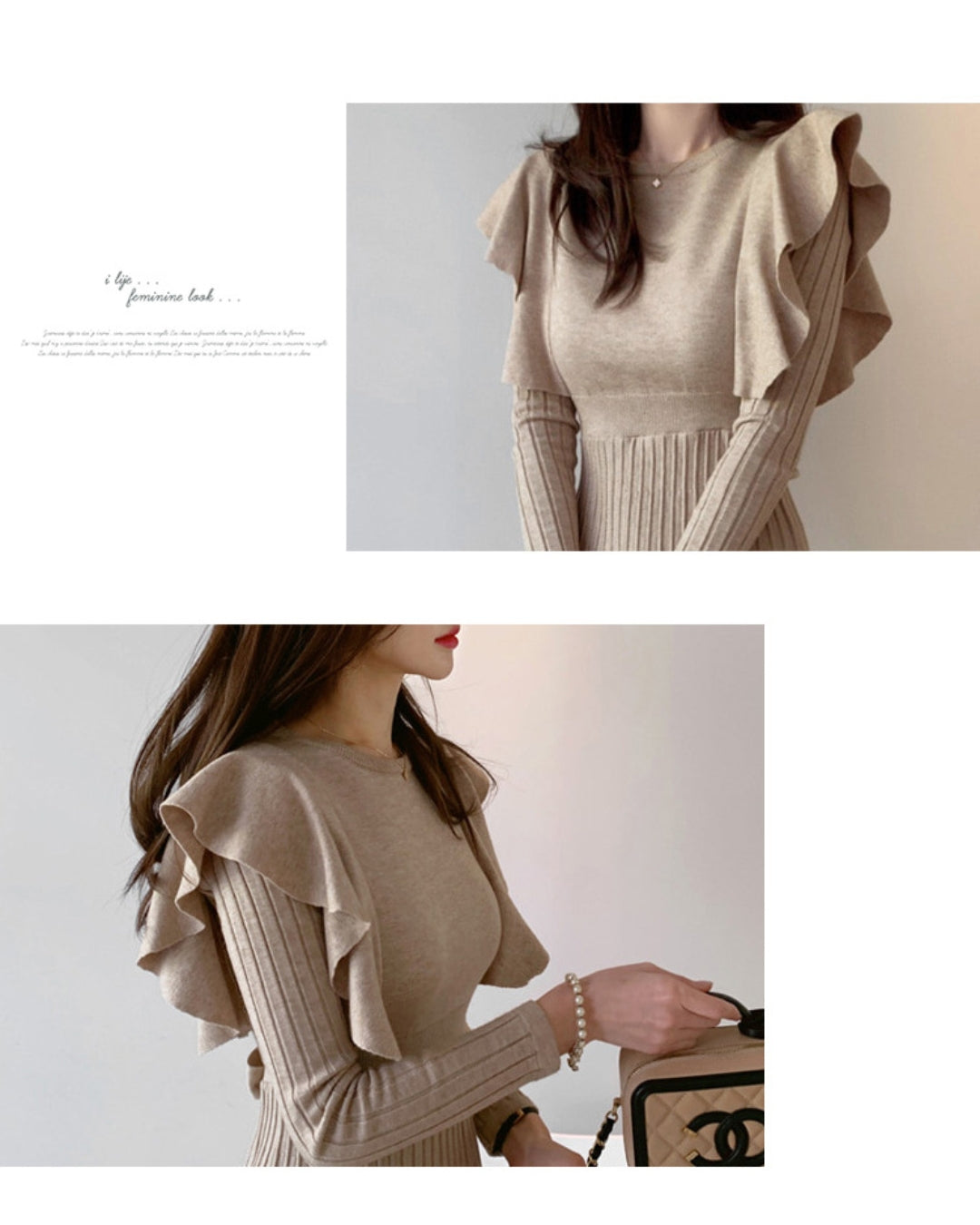 ショルダーフリルニットワンピース【ふんわり肩フリルで魅せる】