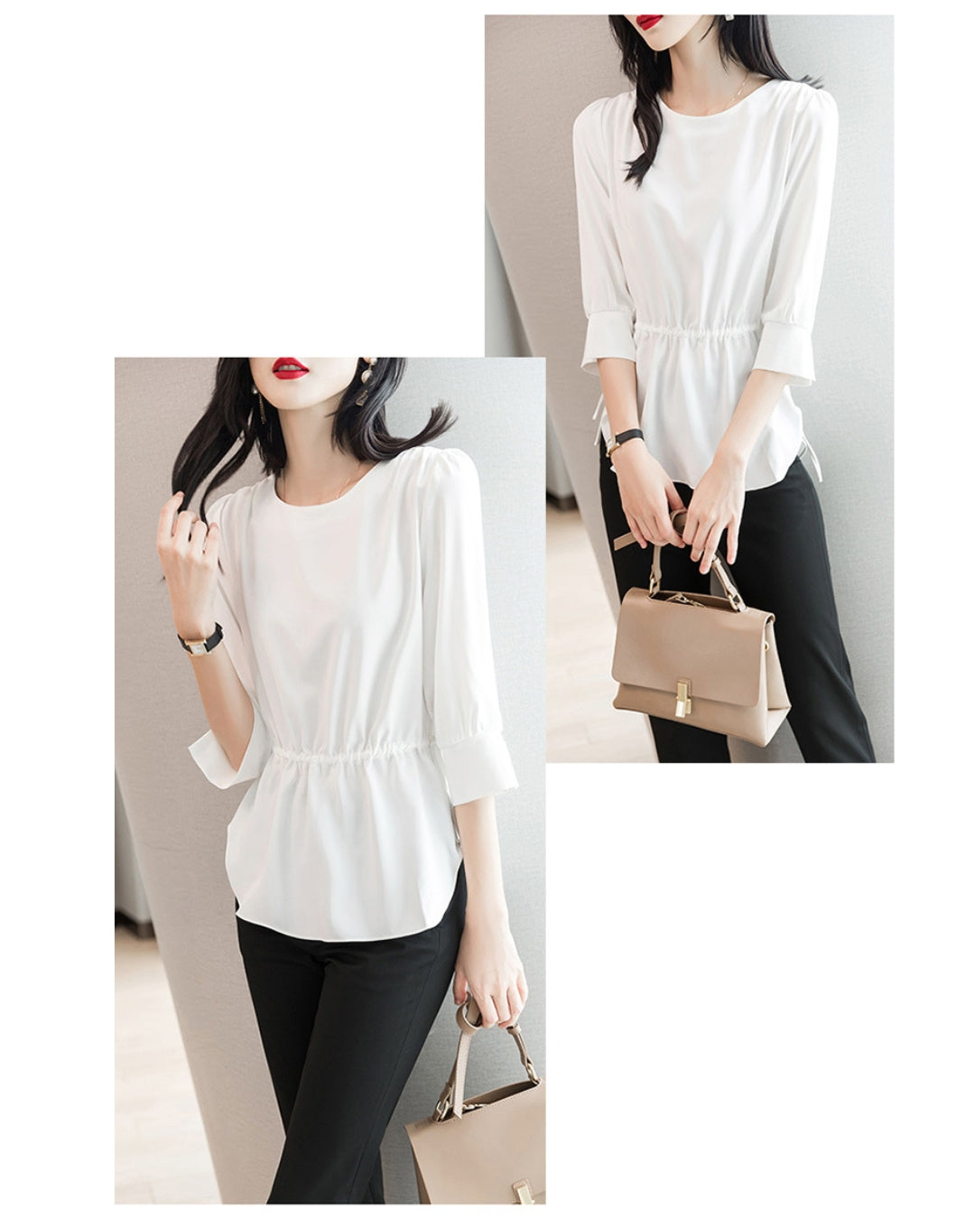 ウエストギャザーブラウス【きれい見えで体型カバーも叶える】