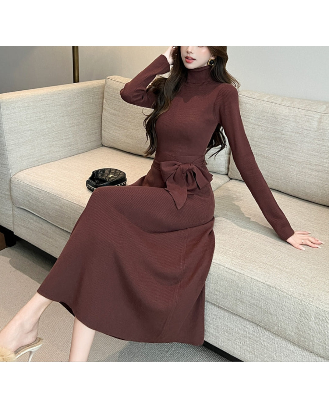 ウエストリボンニットワンピース【美ラインで魅せる大人のスタイル】