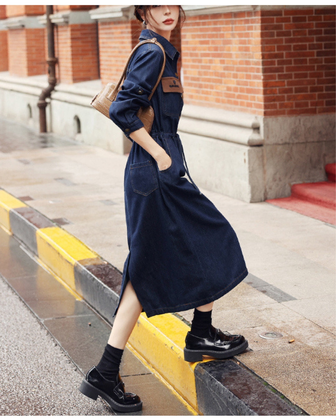 アーバンデニムワンピース【キュッと細見え、都会派の一枚】