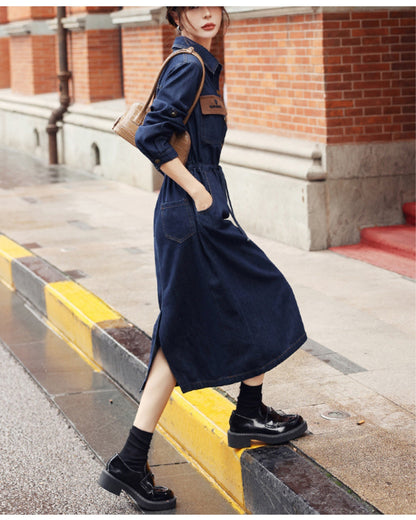 アーバンデニムワンピース【キュッと細見え、都会派の一枚】