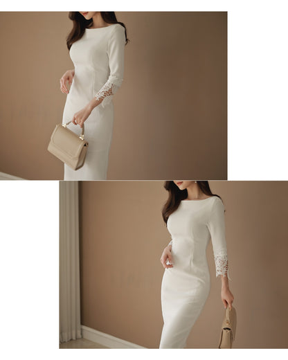 切替レース七分袖タイトワンピ【凛とした佇まいに女らしさを忍ばせる】