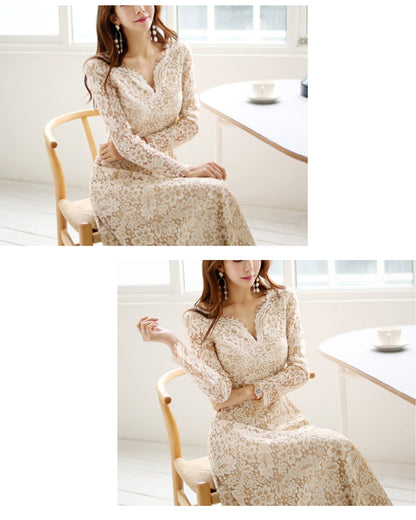 シアーレース切替ワンピース【上品に映える、透け感レース】