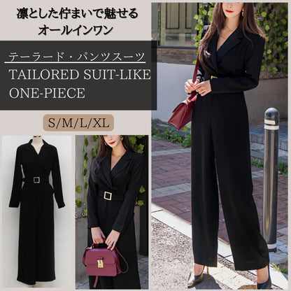 テーラードパンツドレス【凛とした佇まいで魅せるオールインワン】