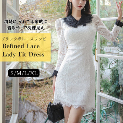 ブラック襟レースワンピ【清楚にそして印象的に 、着るだけで洗練見え】