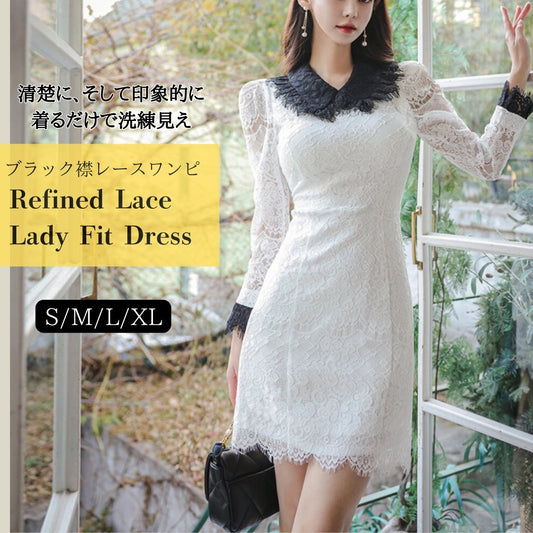 ブラック襟レースワンピ【清楚にそして印象的に 、着るだけで洗練見え】