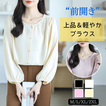 前ボタンシフォンブラウス【上品＆軽やかさを纏う】